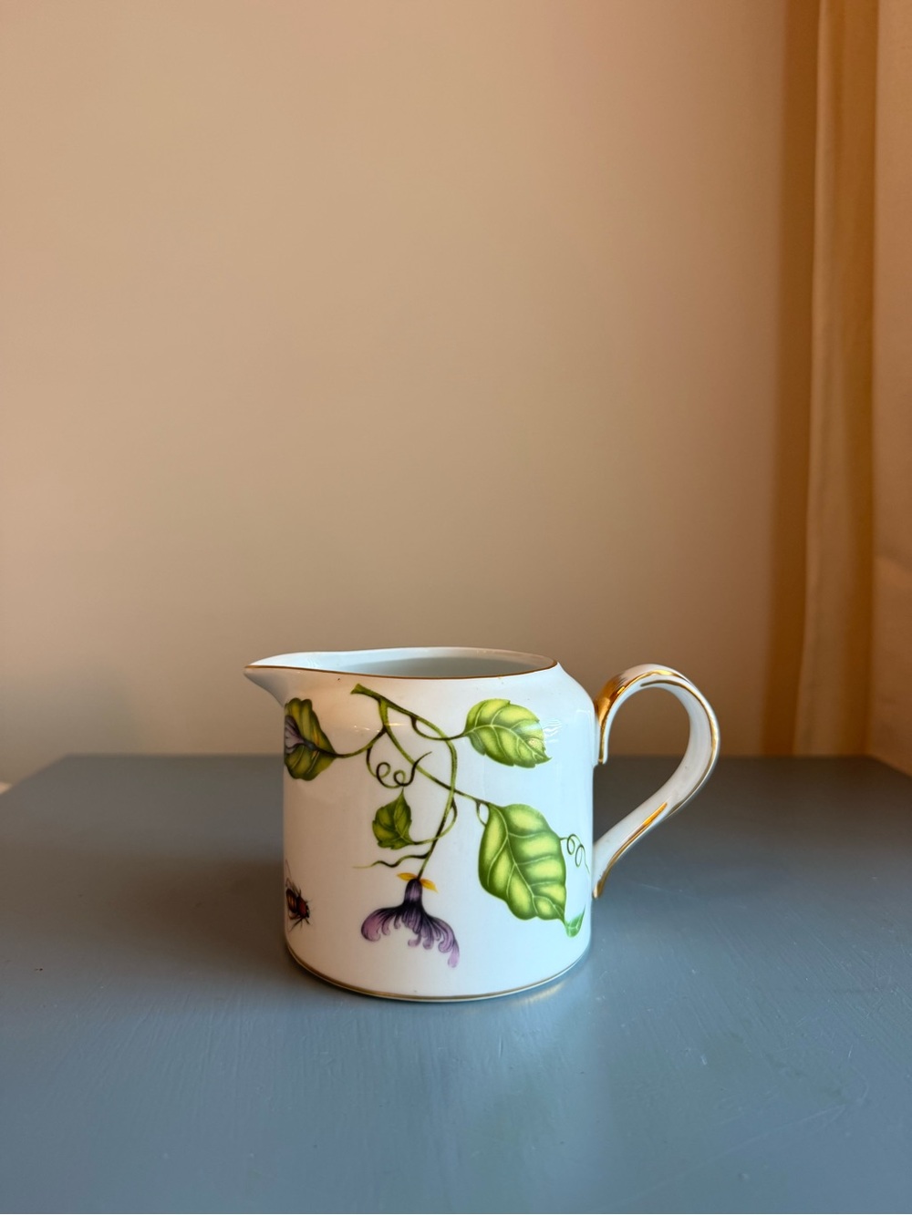 Vintage I Godinger & Co Floral Creamer Pitcher Botanical Porcelain Gold Trim